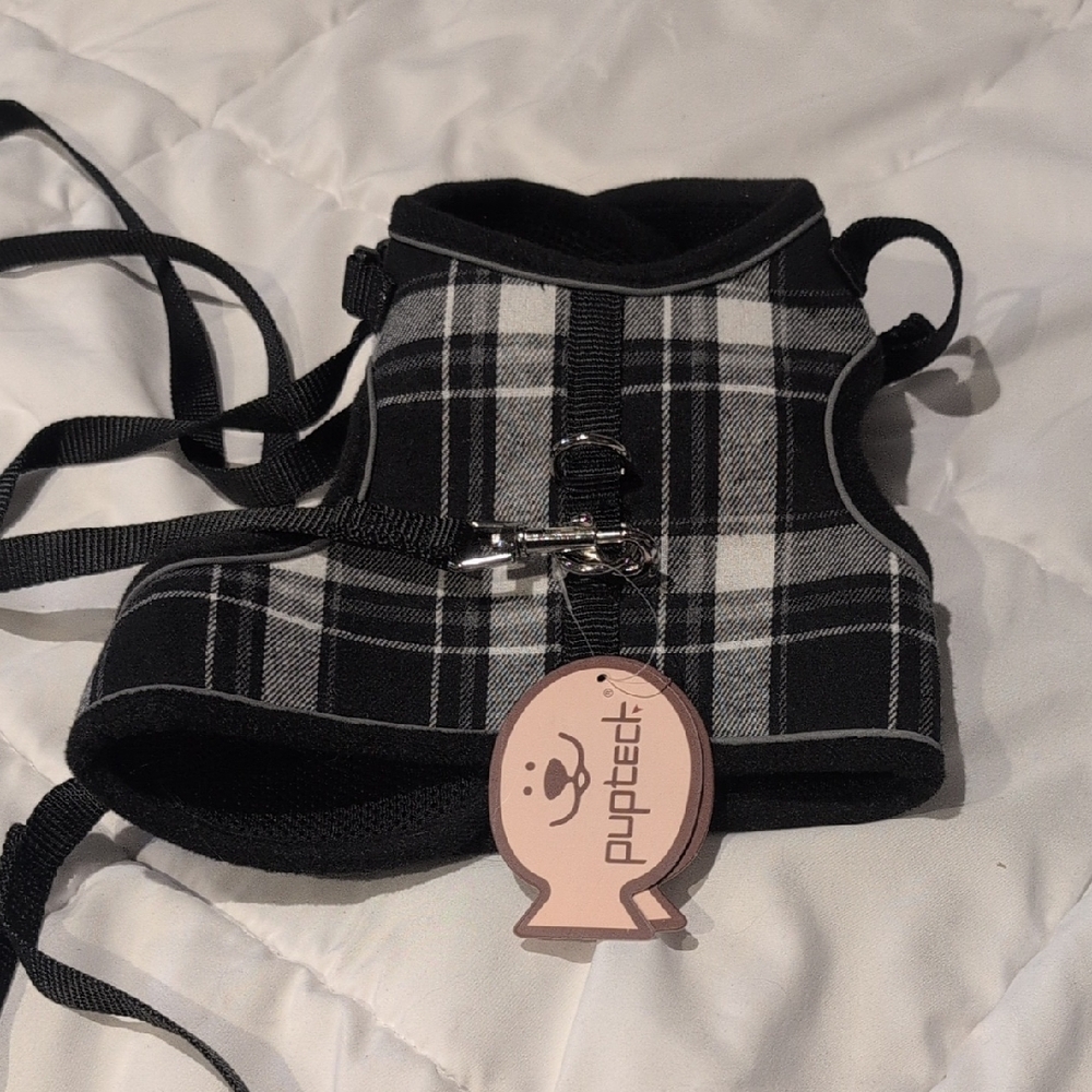 Plaid Black and White Cat Harness